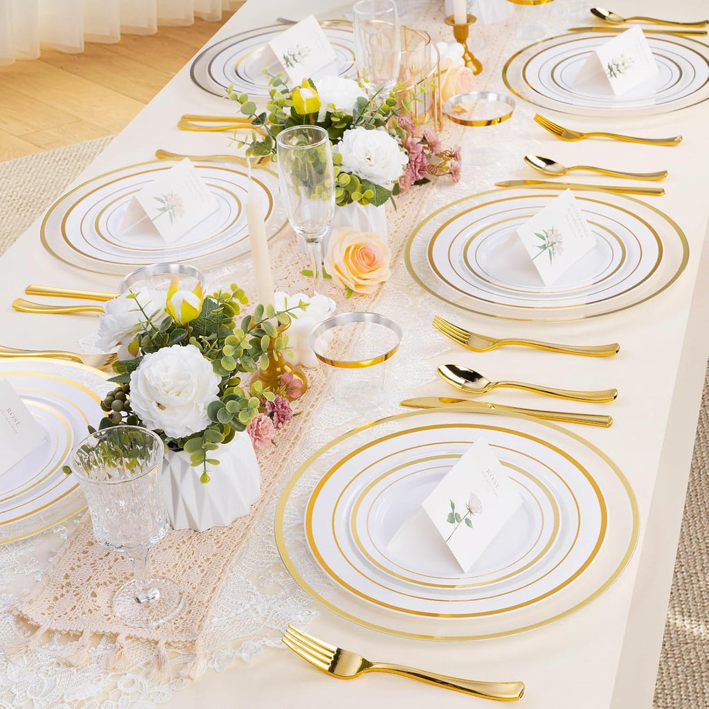 BESTSTAR 50 Pack 12 Inch Clear Charger Plates with Gold Rim