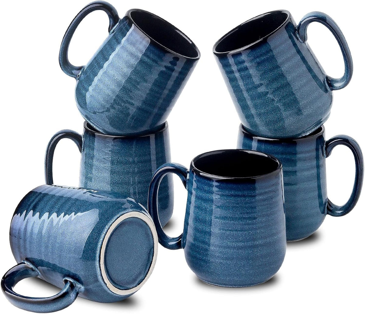 HASENSE Coffee Mugs, 15 Ounce Ceramic Coffee Mug Set of 6, Reactive Glaze Tea Cups with Handle for Milk, Hot Cocos, Latte, Stylish Blue Cup Gift for Man and Women, Dishwasher and Microwave Safe