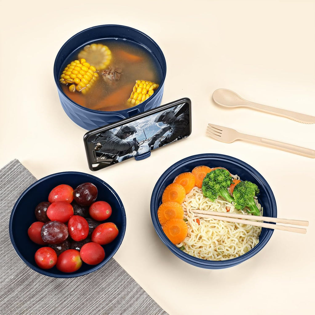Microwave Ramen Cooker,Ramen Bowl Set,Microwave Noodle Bowl With Chopsticks and Spoon, College Dorm Room Essentials for Girls for Boys, Apartment Essentials, BPA-Free. (Deep Blue)