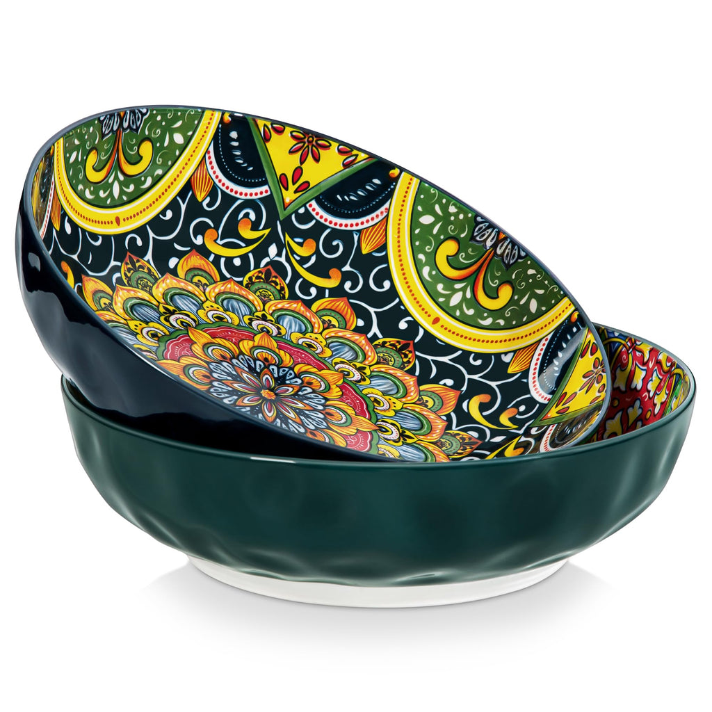 vancasso Large Serving Bowls, 78 Oz Extra Large Salad Bowls Set of 2, Bohemian Decorative Bowls for Salad, Fruit, Pasta and Dinner, Serving Dishes Set for Party, Dishwasher & Microwave Safe－02, Red