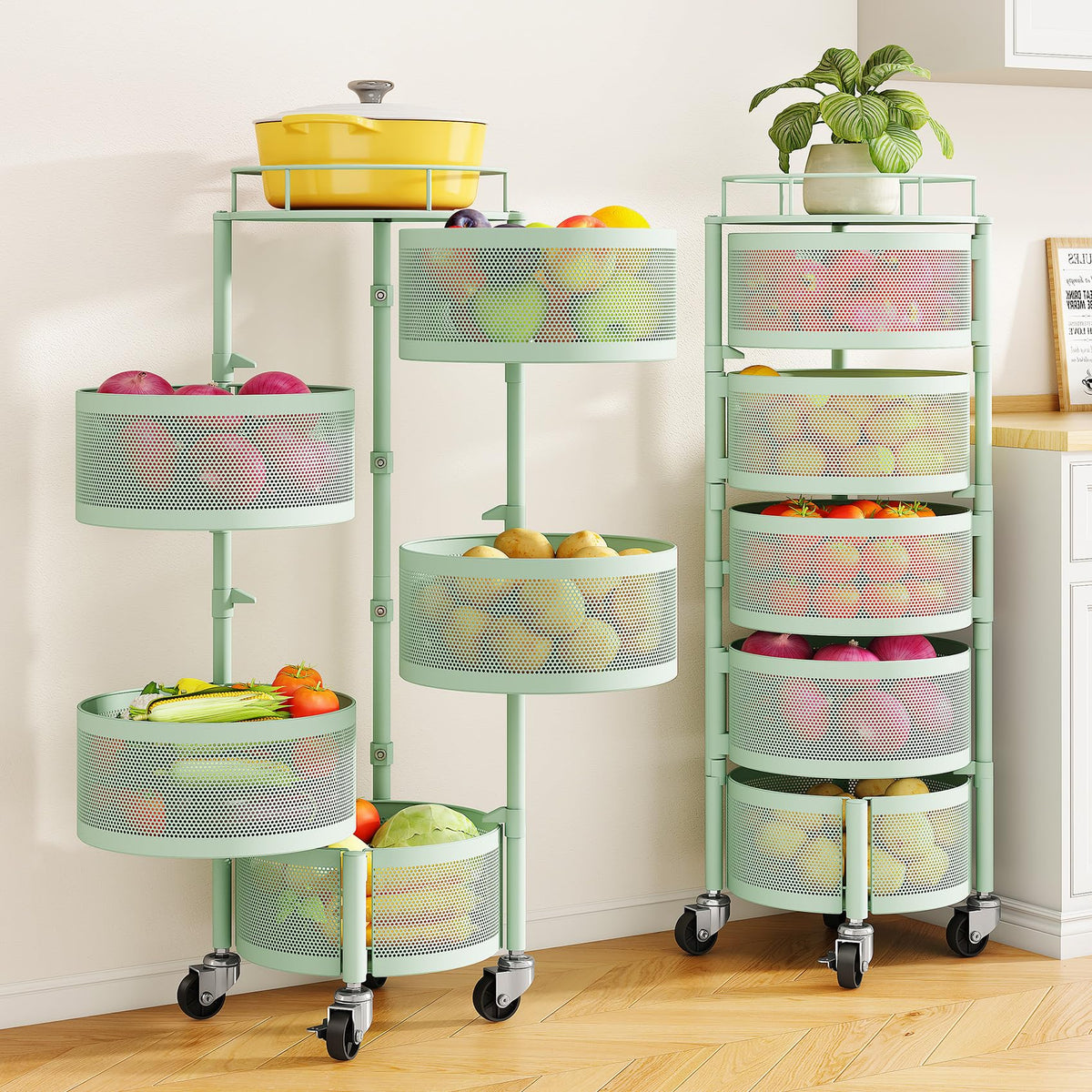 SNTD 5-Tier Fruit and Vegetable Basket Bowls for Kitchen, Rotating, Black