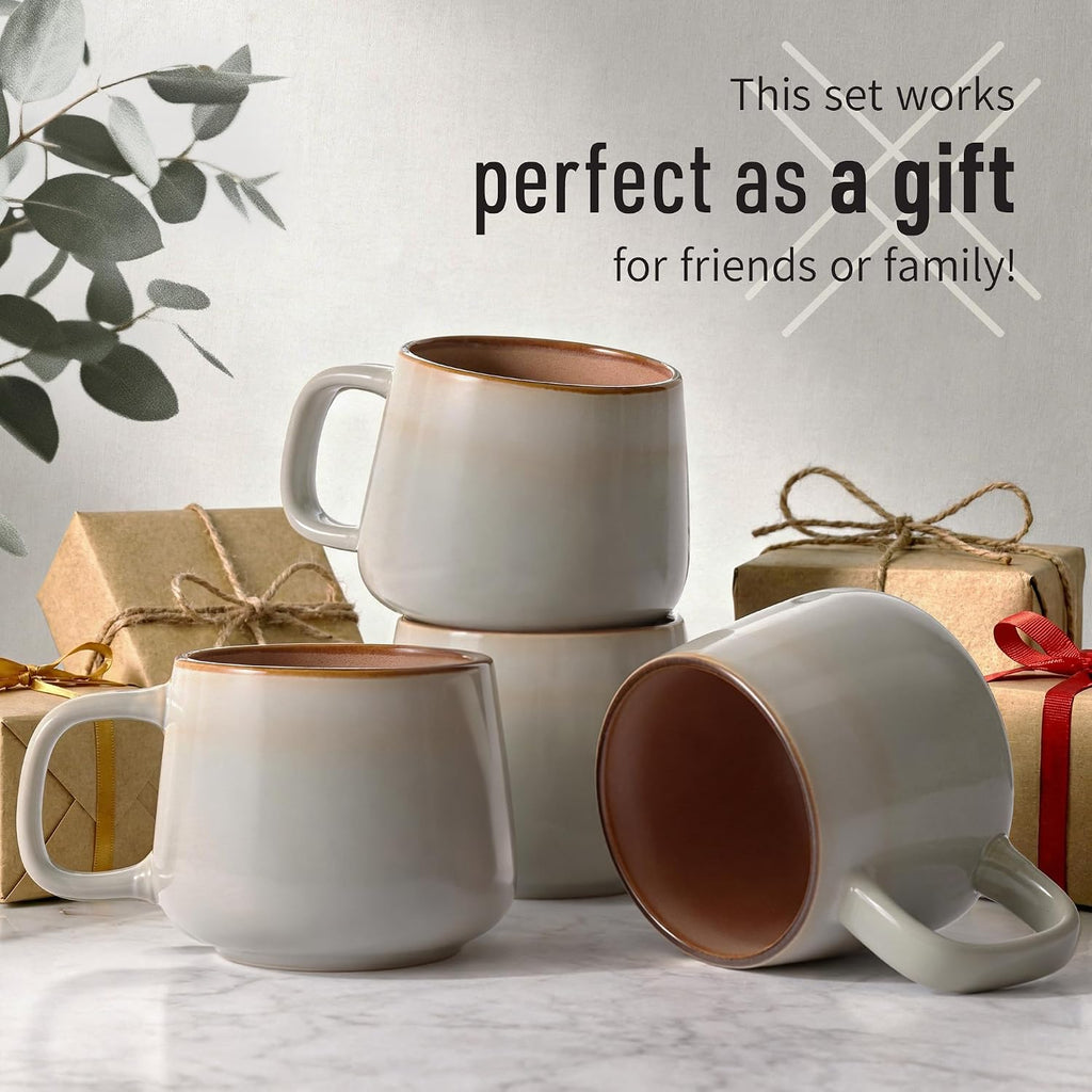 Ava Nord Stoneware Ceramic Coffee Mugs Set of 4 | 12 oz | Sage Ash