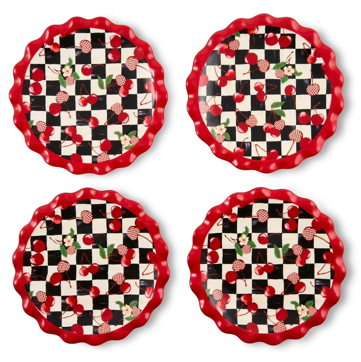 MACKENZIE-CHILDS Appetizer Plate Set, Brown-and-White Mocha Check