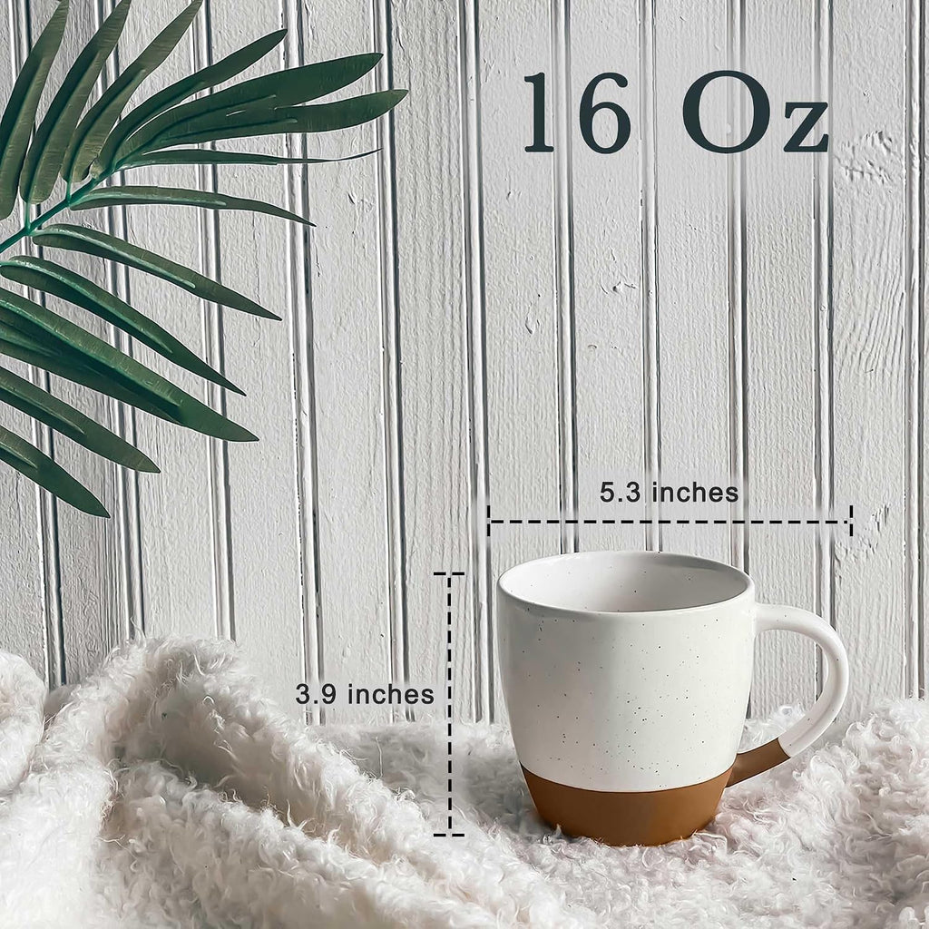 MORA Ceramic Large Latte Mug Set of 4, 16oz - Microwavable, Porcelain Coffee Cups With Big Handle - Modern, Boho, Unique Style For Any Kitchen. Microwave Safe Stoneware - Vanilla White