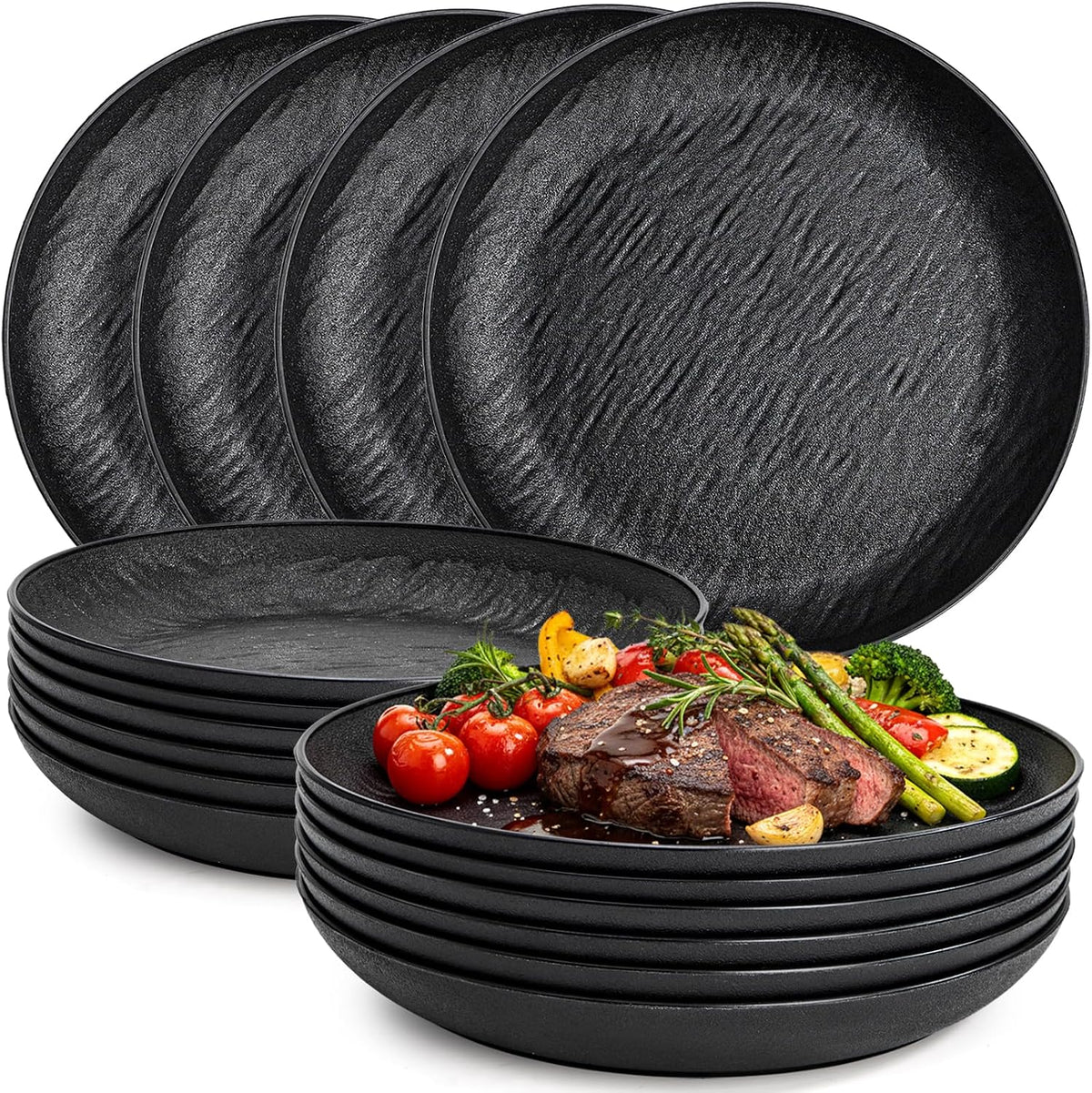 16 Pack Large Deep Plastic Plates, 9 Inch Unbreakable Dinner Plates