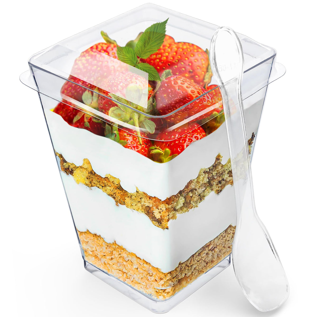100 Pack 5 oz Dessert Cups with Lids and Spoons, Plastic Parfait