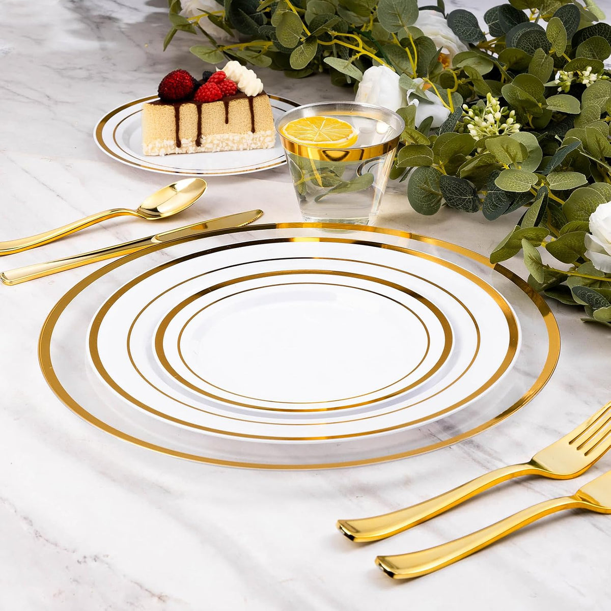 Goodluck 100 Pack 12 Inch Clear Charger Plates with Gold Rim