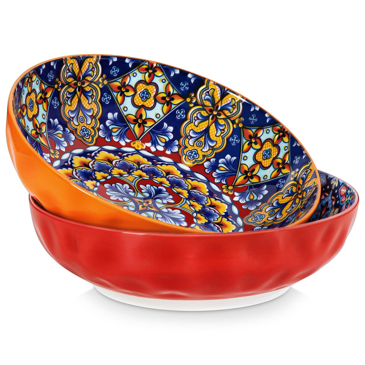 vancasso Large Serving Bowls, 78 Oz Extra Large Salad Bowls Set of 2, Bohemian Decorative Bowls for Salad, Fruit, Pasta and Dinner, Serving Dishes Set for Party, Dishwasher & Microwave Safe－02, Red
