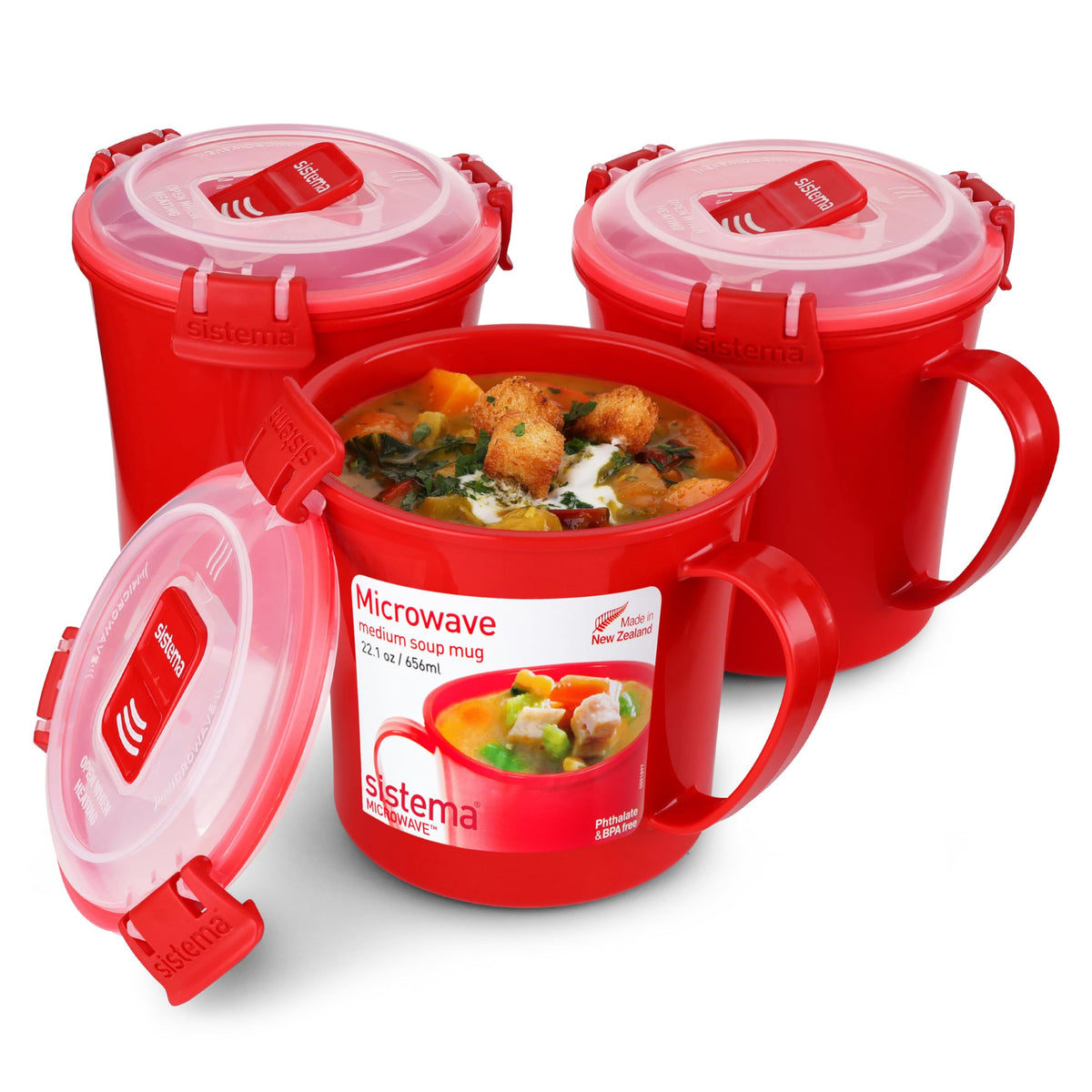 Sistema Microwaveable 940mL Noodle Bowl, Round Microwave Container with Lid & Steam-Release Vent, Cooks Pasta, Soup, Stew & More, Dishwasher & Freezer-Safe, BPA-Free