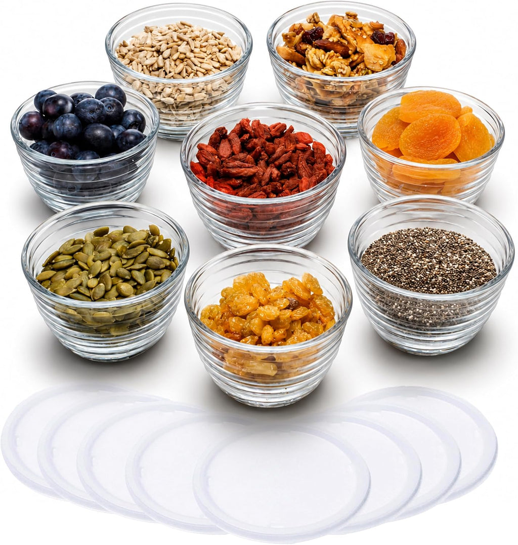 Libbey Small Glass Bowls with Lids Set of 8, Food Storage Prep Containers
