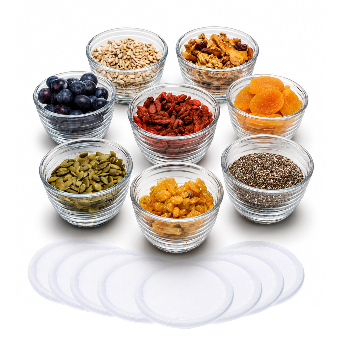 Libbey Small Glass Bowls with Lids Set of 8, Food Storage Prep Containers