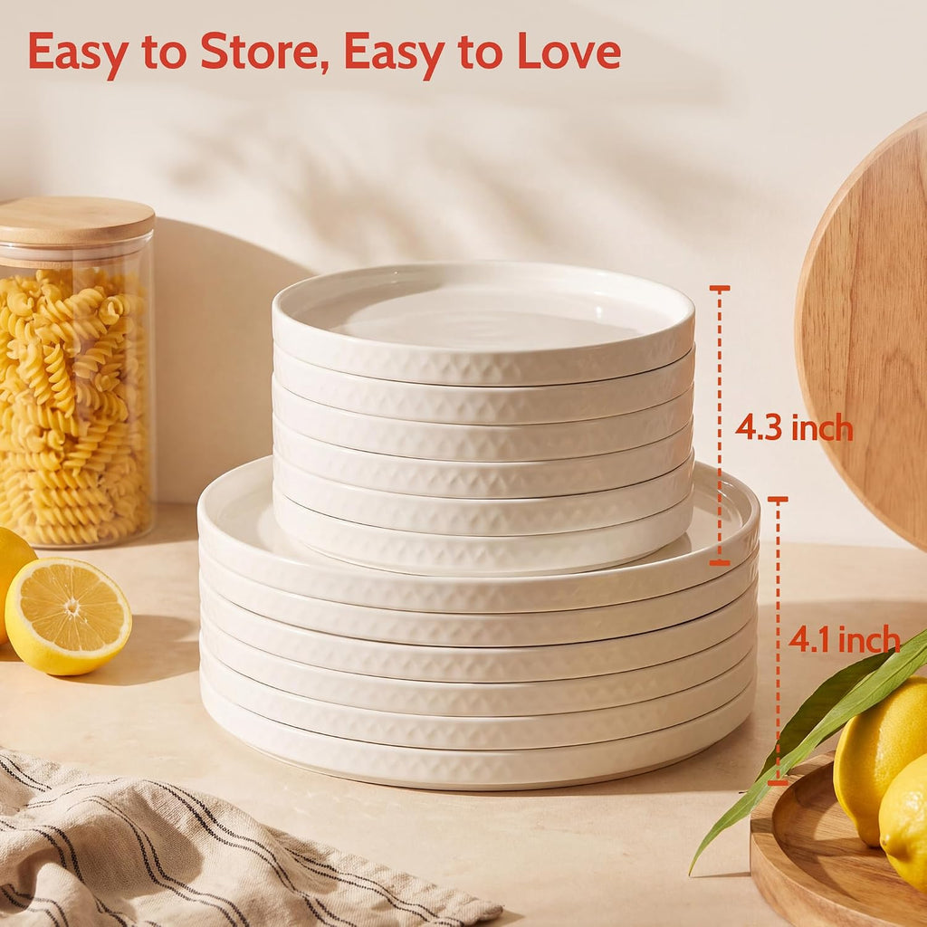 Sweese 10.5 Inch Porcelain Dinner Plates Set of 6, Elegant Plates, White