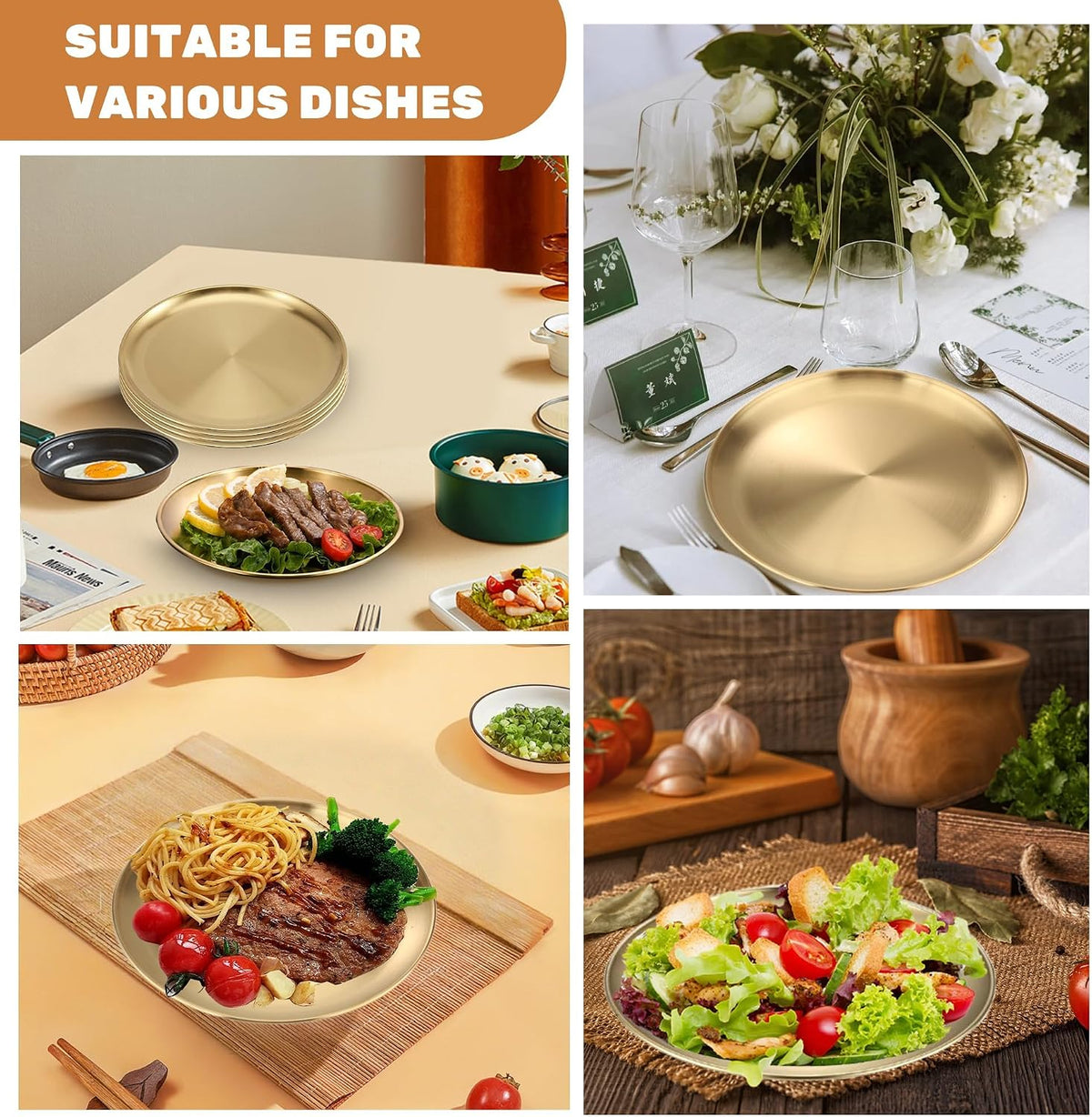 22 Pcs Stainless Steel Gold Plates 6.5 Inch Gold Dinner Plates Metal Serving Tray Dessert Dishes for Cakes BBQ, Salad, Snack, Desserts, Food Serving, Dips, Side Dishes Outdoor Camping