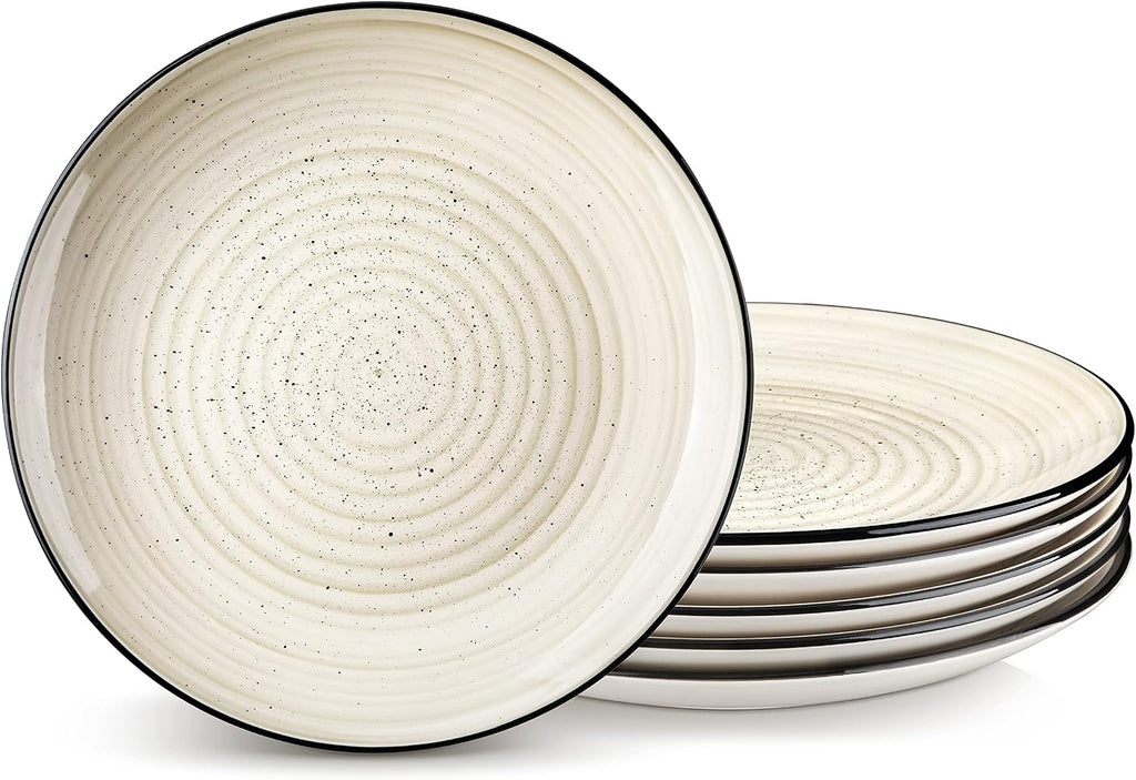 Bonbon Dinner Plates Set of 6, 10.5 Inch Ceramic Dinner Pasta Plates, Large Dinnerware Plate for Kitchen, Microwave & Dishwasher Safe Serving Bowls, Beige