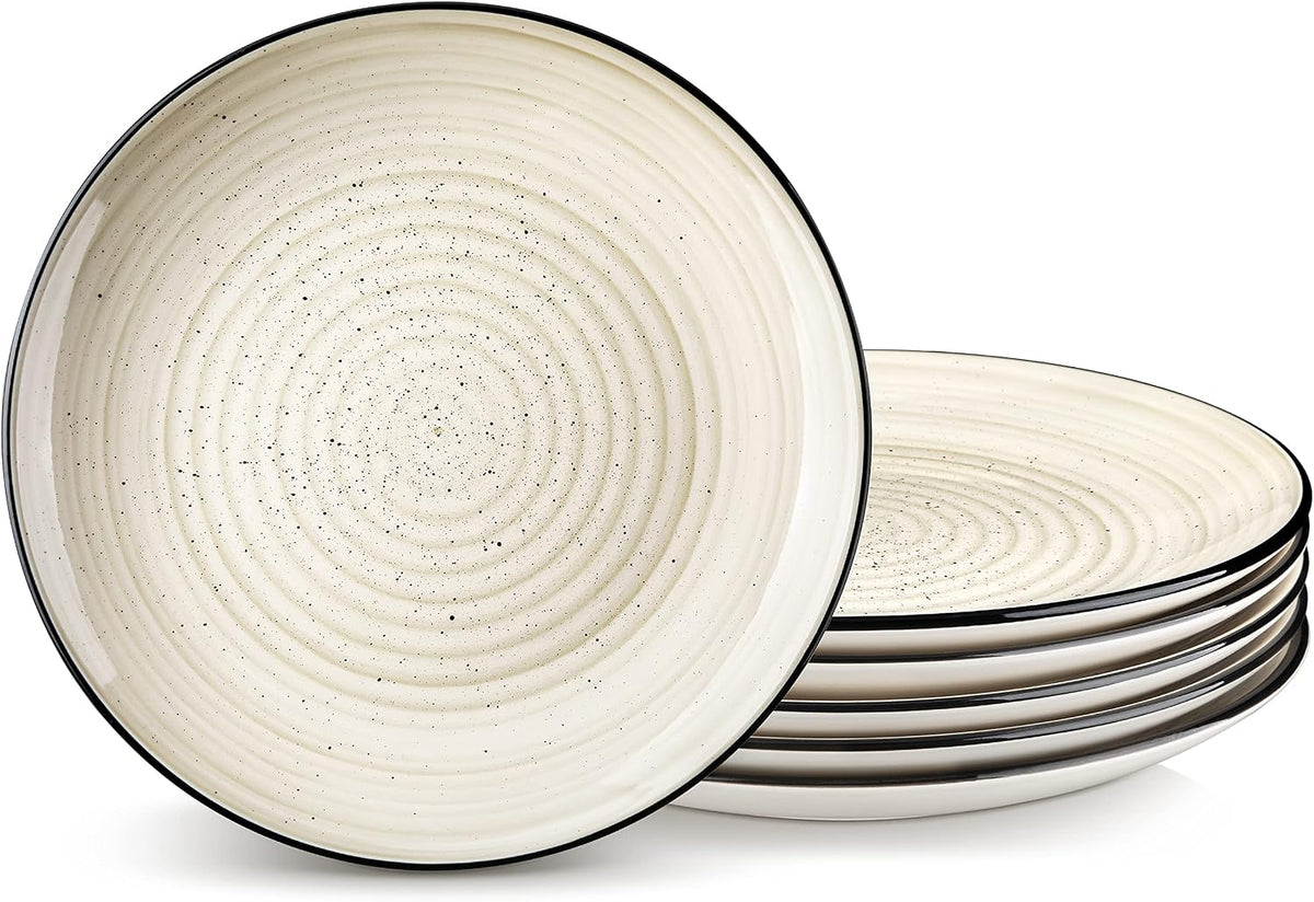 Bonbon Dinner Plates Set of 6, 10.5 Inch Ceramic Dinner Pasta Plates, Large Dinnerware Plate for Kitchen, Microwave & Dishwasher Safe Serving Bowls, Beige