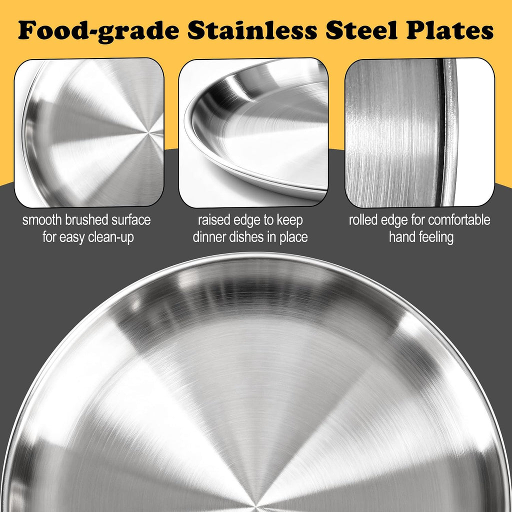 AWTBDP Stainless Steel Plates, 4PCS 9 Inch Metal Plate for Serving Dishes