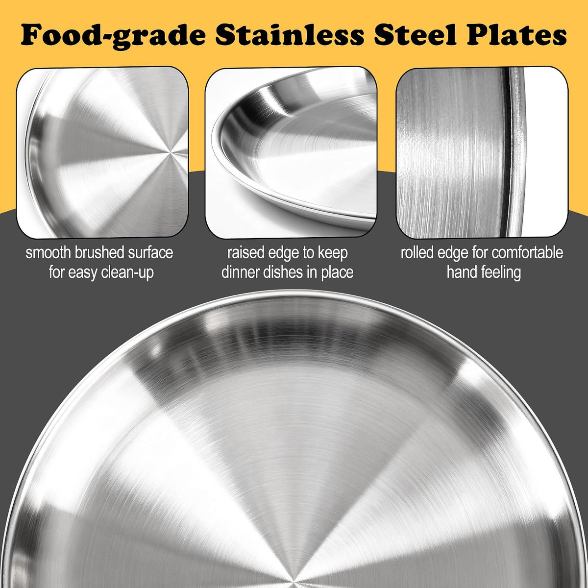 AWTBDP Stainless Steel Plates, 4PCS 9 Inch Metal Plate for Serving Dishes