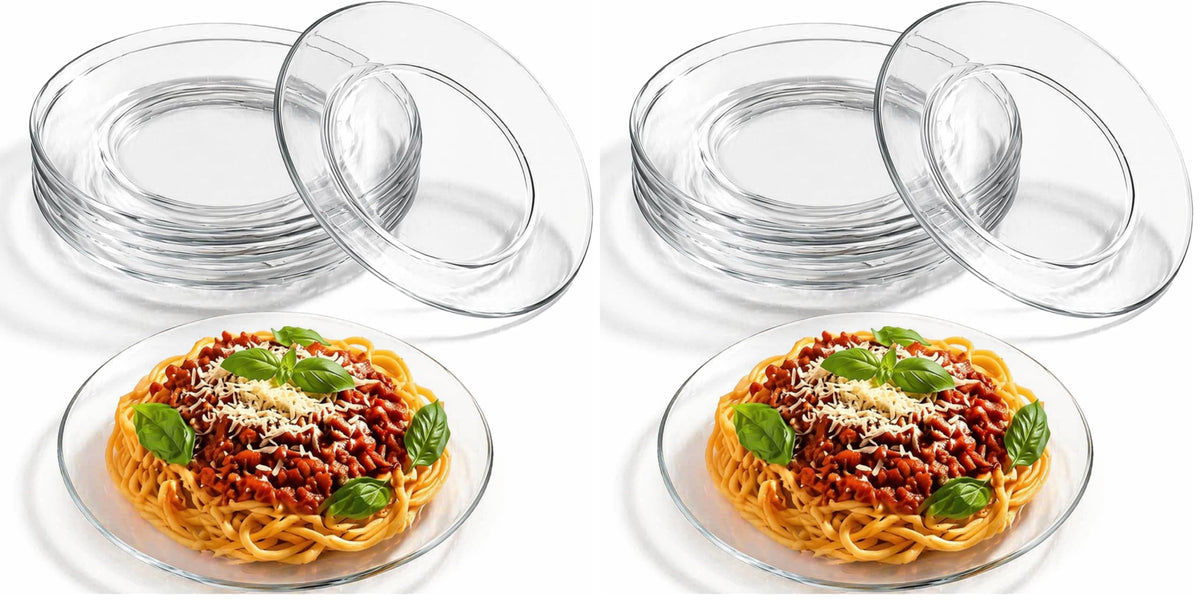 WUWEOT 8 Pack Glass Dessert Plate, 7.5" Clear Salad Plates Appetizer Plate, Snack Fruit Plate Cake Holder, Dishwasher Safe