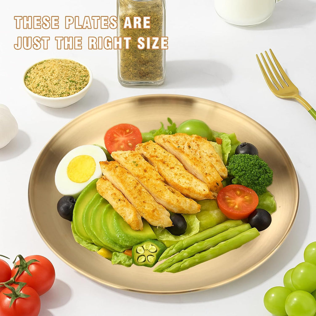22 Pcs Stainless Steel Gold Plates 6.5 Inch Gold Dinner Plates Metal Serving Tray Dessert Dishes for Cakes BBQ, Salad, Snack, Desserts, Food Serving, Dips, Side Dishes Outdoor Camping