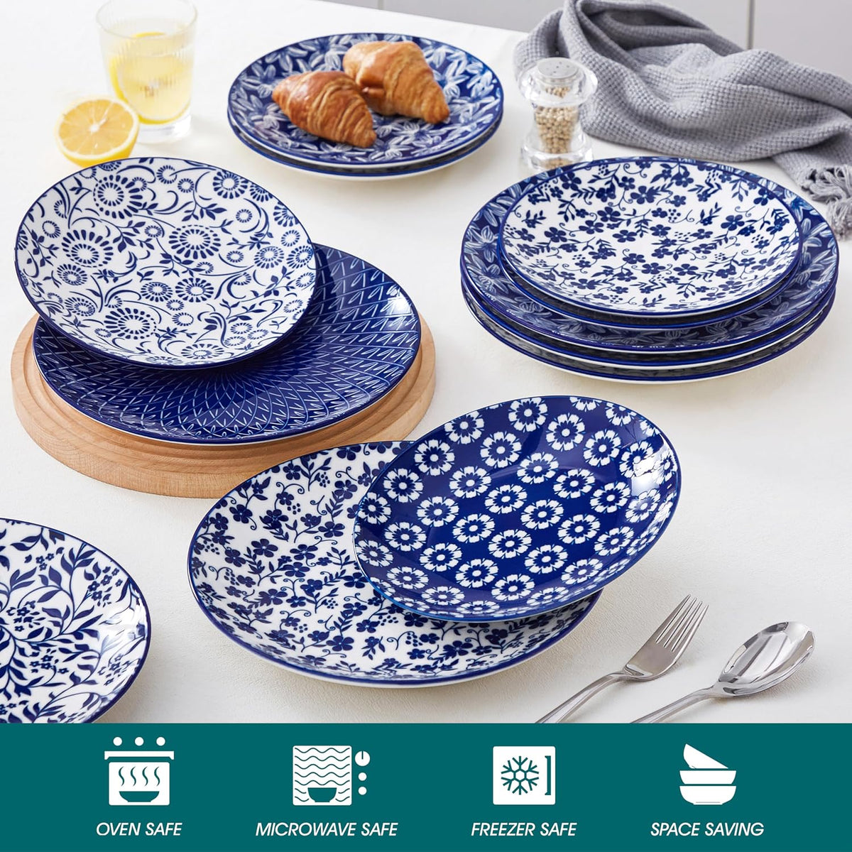 vancasso 10.25" Blue Dinner Plates Set of 6, Porcelain Vintage