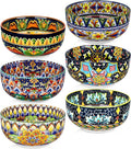 Meolibour Ceramic Cereal Bowls Set of 6, 28 oz Bohemian Soup Bowl, Colorful Bowls Set for Kitchen, Dessert Bowls for Salad, Pasta, Oatmeal, Ramen, Oatmeal, Fruit, Dishwasher & Microwave Safe