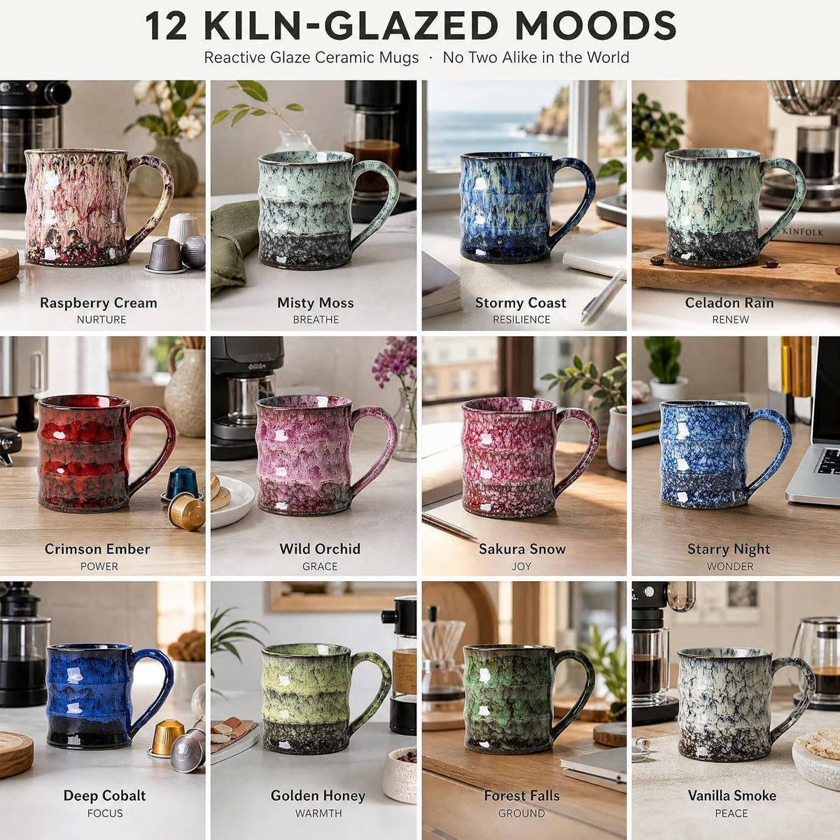 Deep Cobalt Ceramic Mug, 15oz Reactive Glaze Coffee Mug, Office Gift