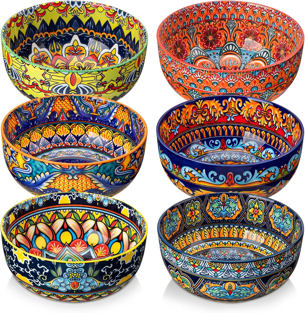 vancasso Cereal Bowls Set of 6, 28oz Porcelain Soup Bowls, Colorful