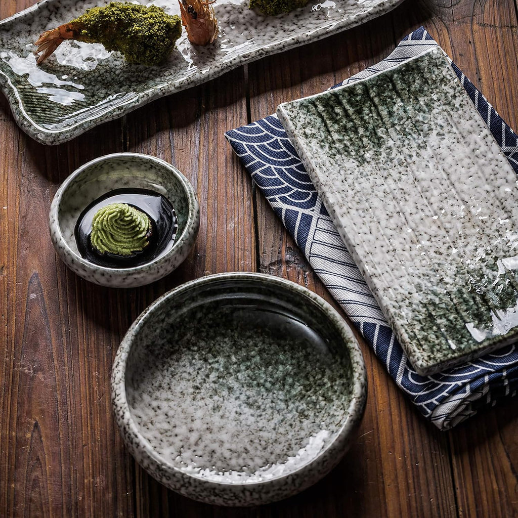 Uaral Salad Plate Appetizer Plate Stoneware Serving Dishes,Japanese Dish Set of 4,5.5 inch 14 oz (Emerald Green)