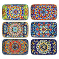 vancasso Simi 6-Piece Rectangular Ceramic Plates Set, 8.5" x 5.1" Small Dessert & Sushi Plates, Bohemian Appetizer Serving Plates, Microwave & Oven Safe Porcelain Plates