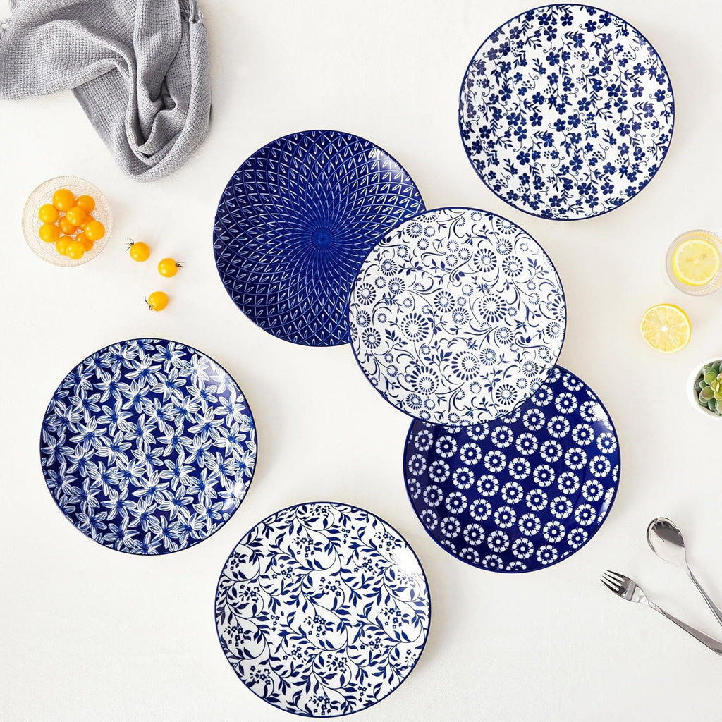 vancasso 10.25" Blue Dinner Plates Set of 6, Porcelain Vintage