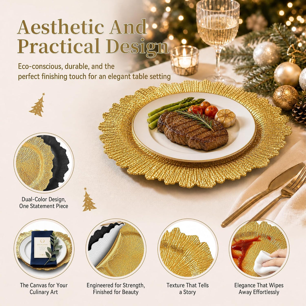 Gold Charger Plates Bulk 100 Pack, 13 Inch Gold Reef Chargers Plates