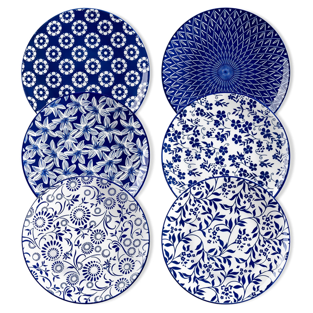 vancasso 10.25" Blue Dinner Plates Set of 6, Porcelain Vintage