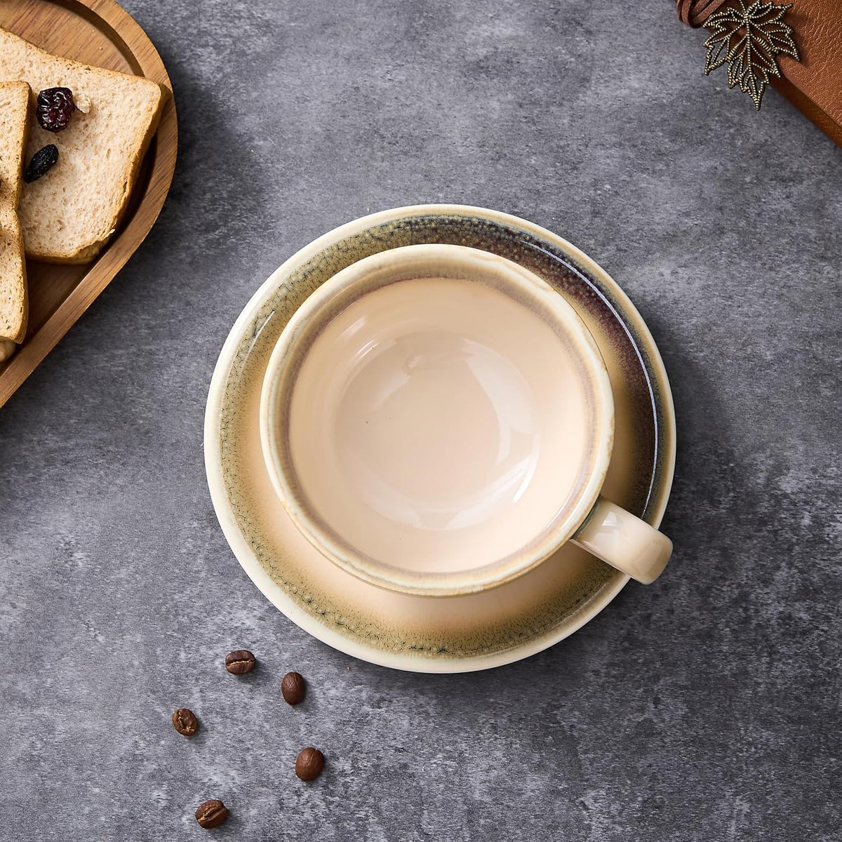 Coffeezone Vintage Design 12 oz Ceramic Latte Art Cappuccino Barista Cup with Saucer (Brown)