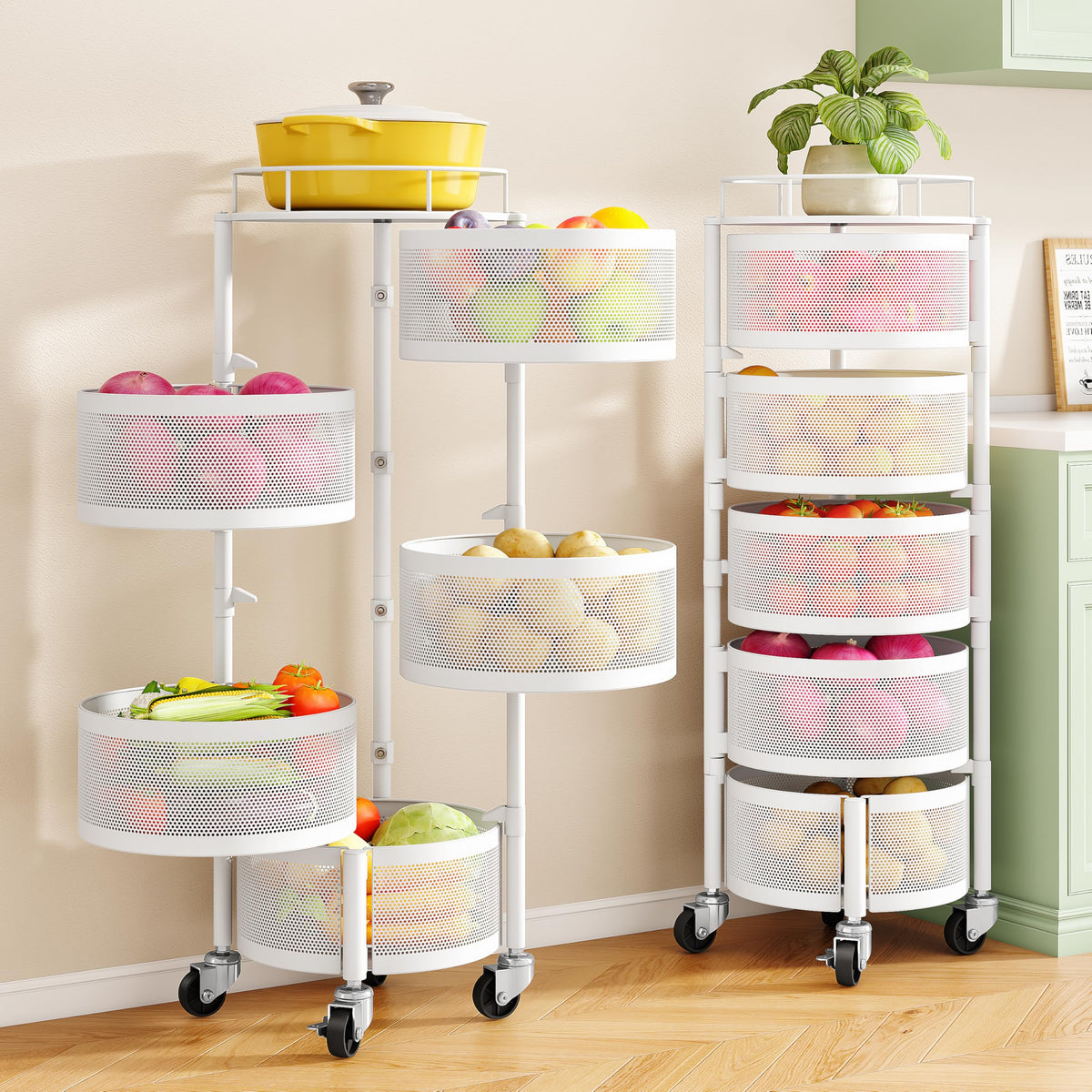 SNTD 5-Tier Fruit and Vegetable Basket Bowls for Kitchen, Rotating, Black