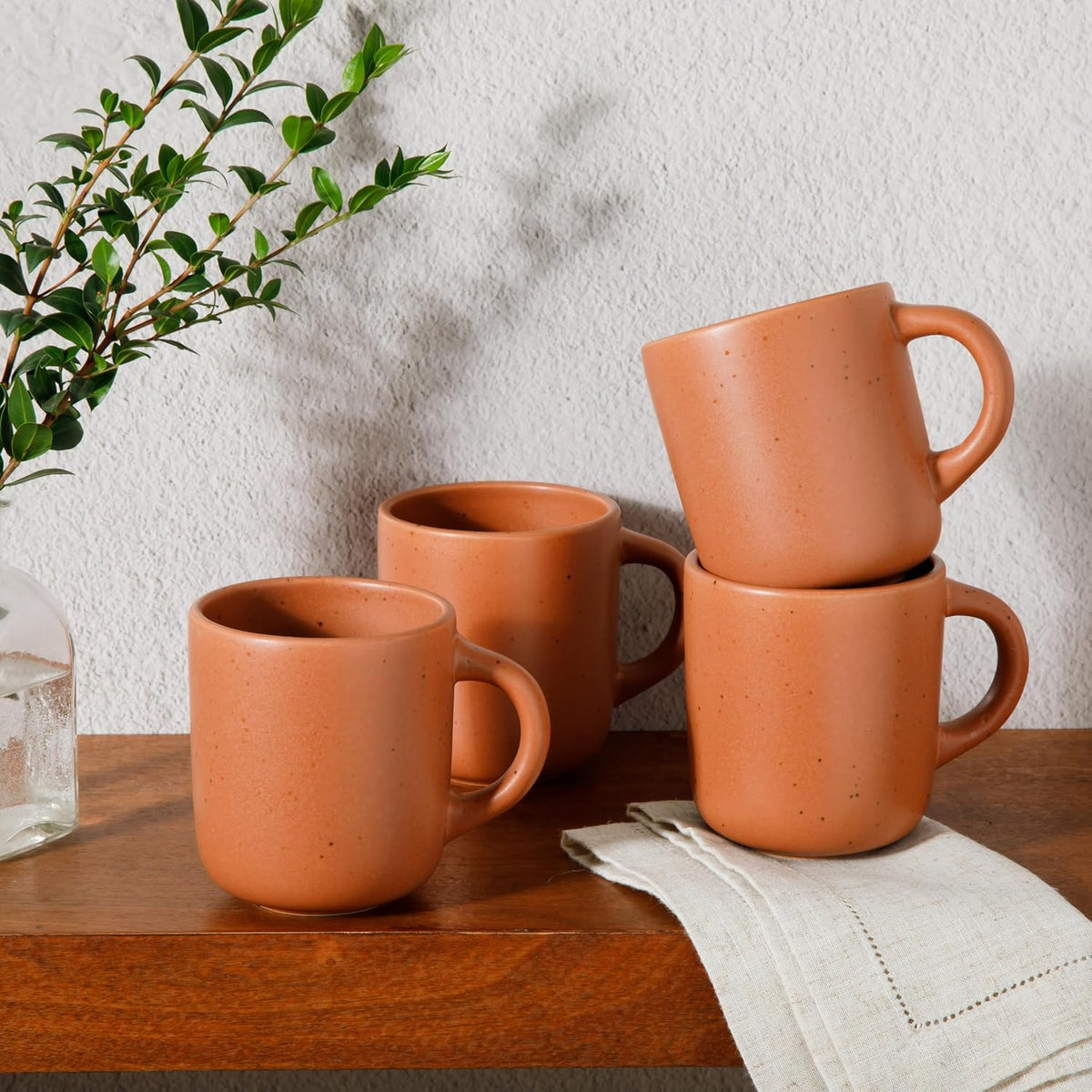 Bloomhouse - Two Time Oprah's Favorite Things Winner - Corsica Clay 4-Piece Mug Set – Burnt Apricot Terracotta Stoneware Coffee & Tea Cups, Durable Ceramic Drinkware