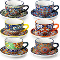 vancasso 8 Oz Cappuccino Cups, Porcelain Tea Cups and Saucers Set of 6