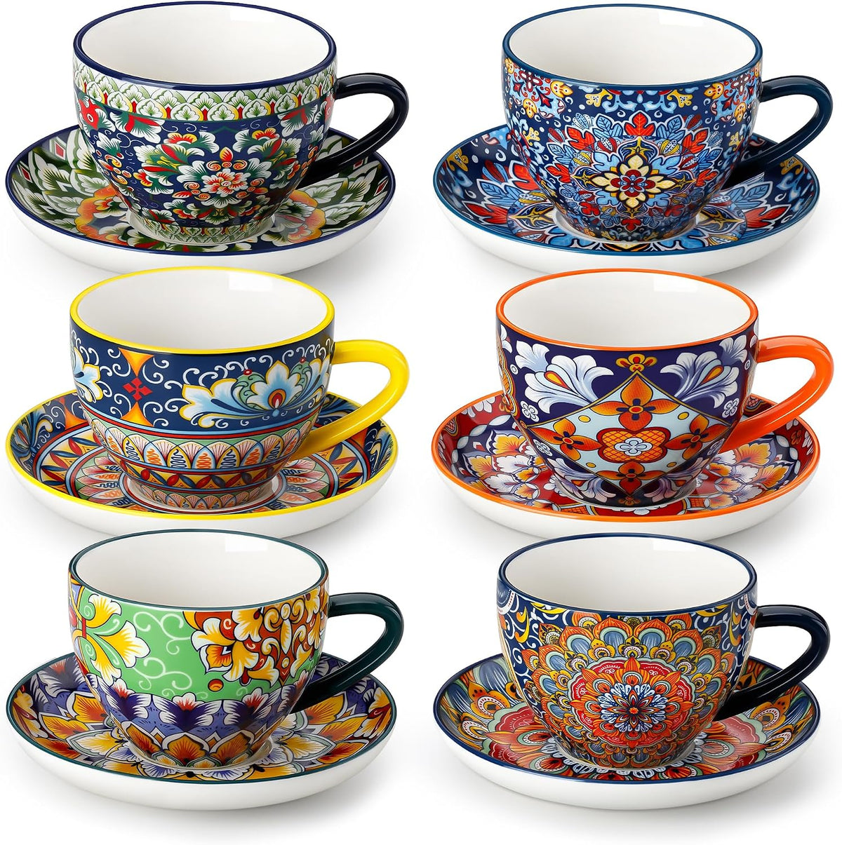 vancasso 8 Oz Cappuccino Cups, Porcelain Tea Cups and Saucers Set of 6