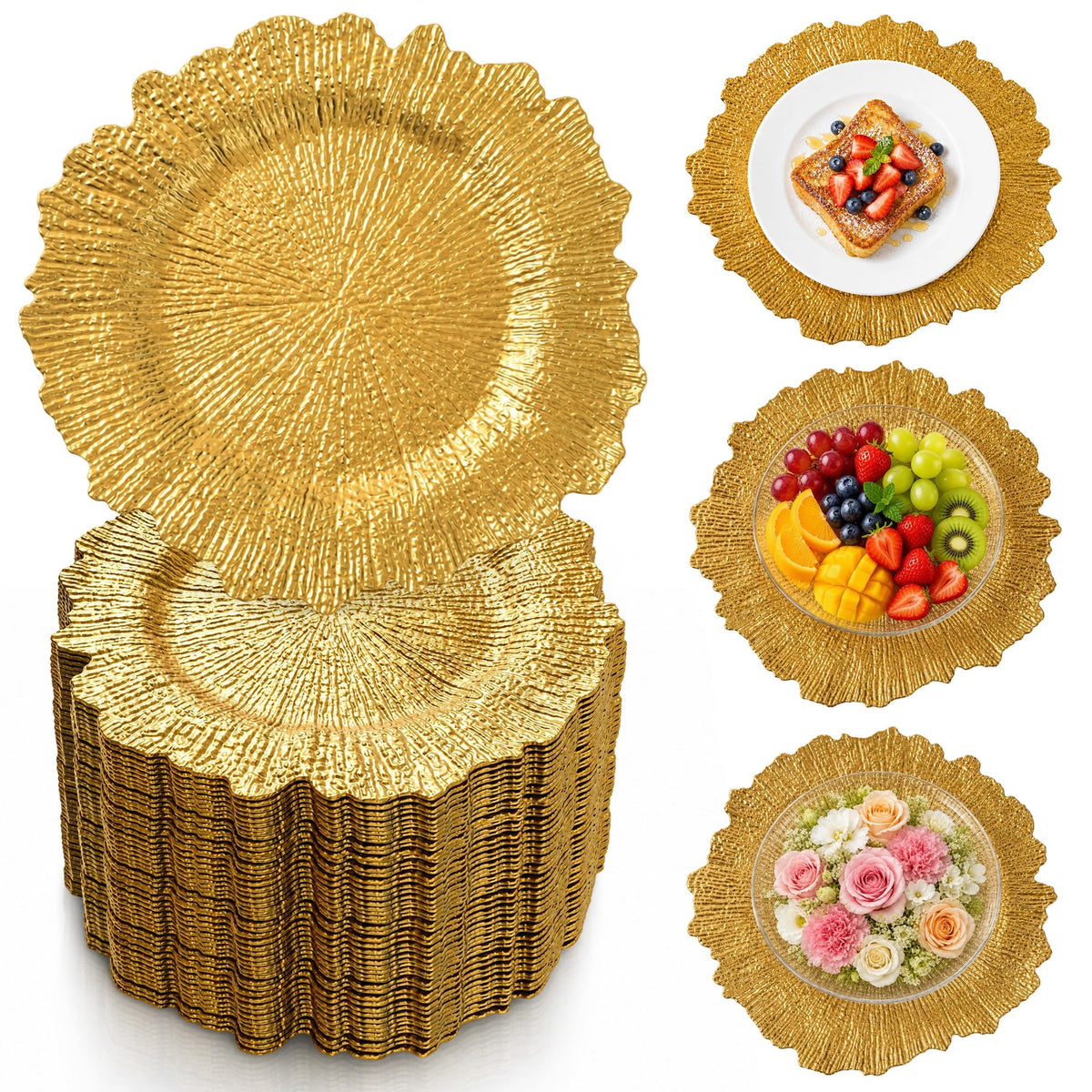 Gold Charger Plates Bulk 100 Pack, 13 Inch Gold Reef Chargers Plates