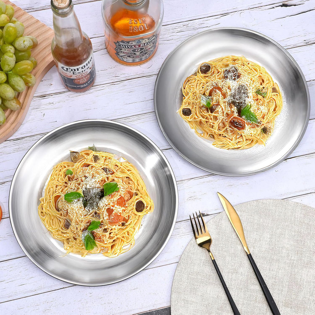 10Pcs Stainless Steel Dinner Plates, 10" Round Salad Plates, Serving Plate for Home Kichten, Outdoor Camping, Snack, Pizza and BBQ