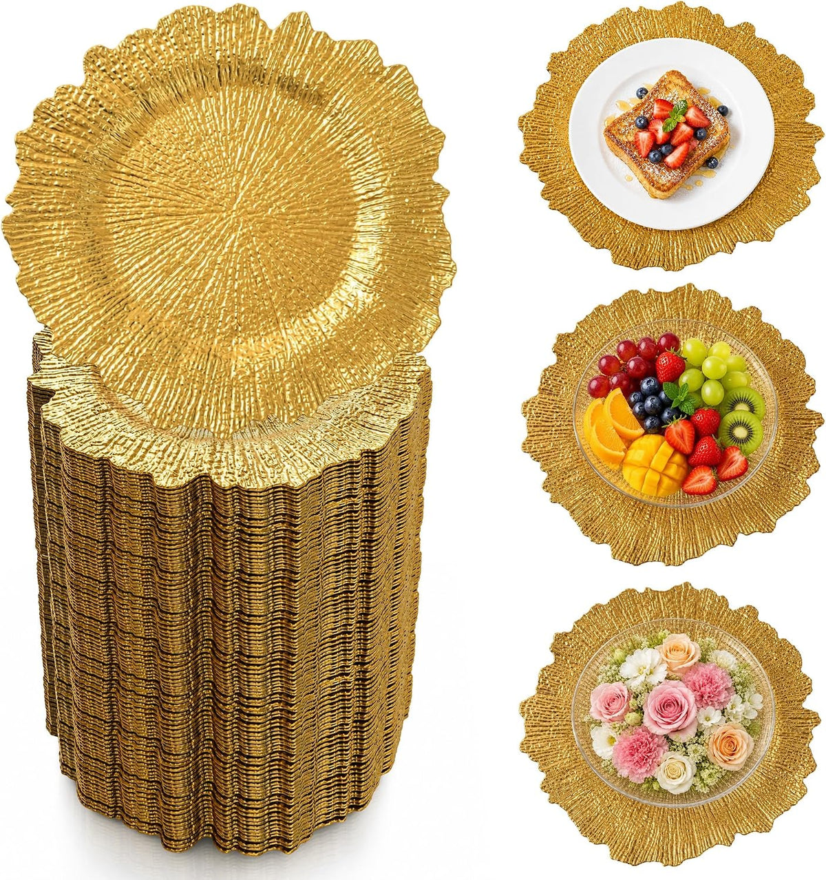 Gold Charger Plates Bulk 100 Pack, 13 Inch Gold Reef Chargers Plates