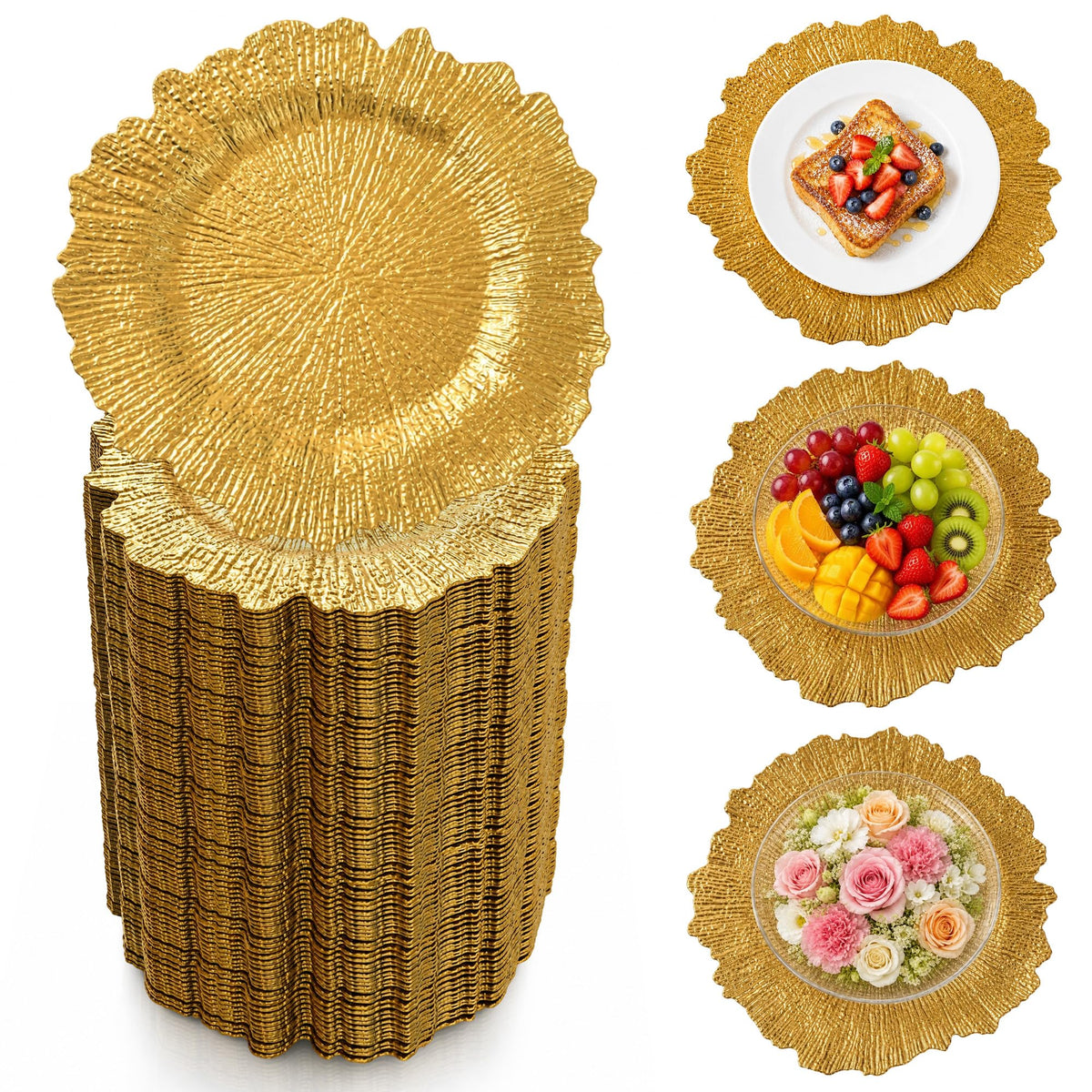 Gold Charger Plates Bulk 100 Pack, 13 Inch Gold Reef Chargers Plates