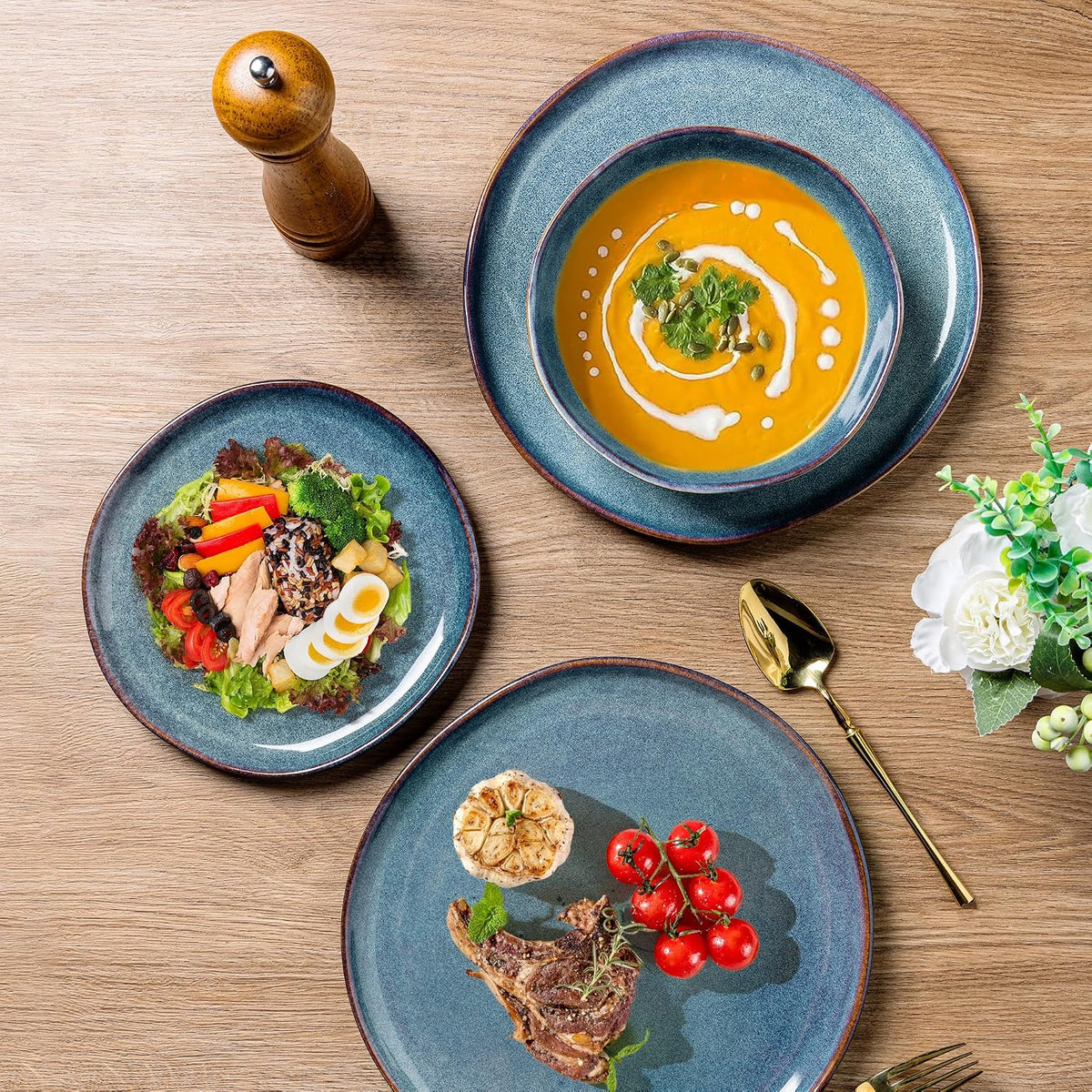 AmorArc Ceramic Dinner Plates Set of 6, 10.5 Inch Stoneware Plates Set