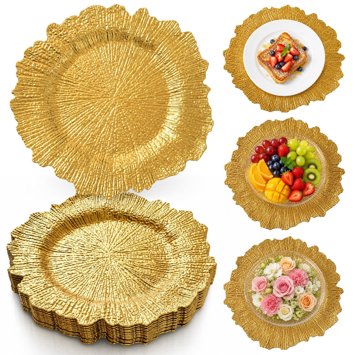 Gold Charger Plates Bulk 100 Pack, 13 Inch Gold Reef Chargers Plates