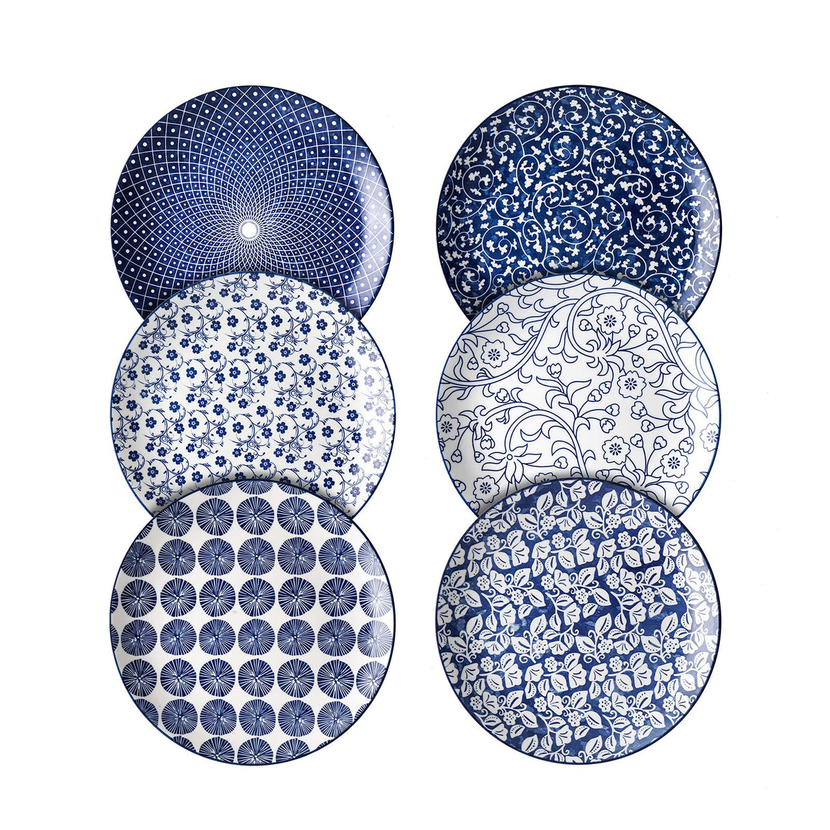 Selamica Ceramic Dessert Plates Set of 6, 6 Inch Small Plates, Vintage Blue