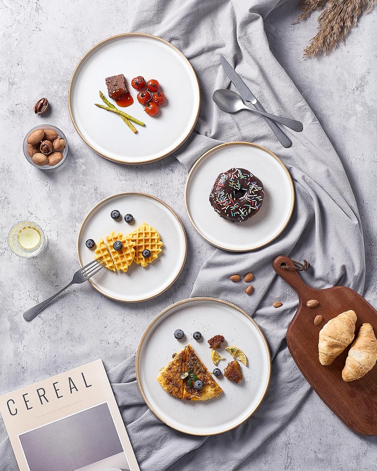 famiware Star 10/8 inches Dinner Plates Set for 6, Cappuccino White